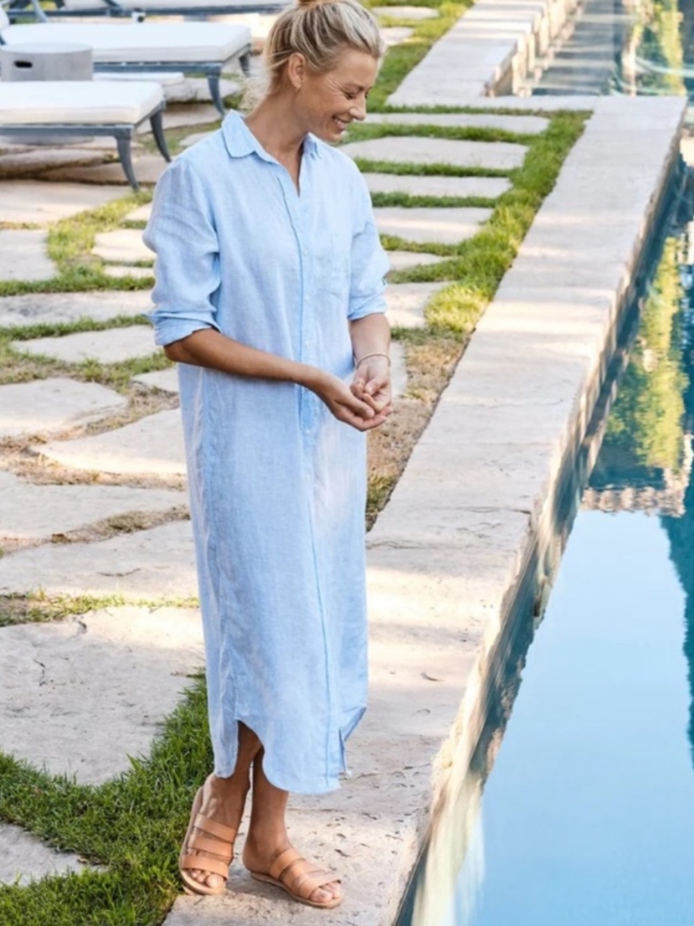 New! Frank & Eileen Classic Blue Rory Shirt Midi Dress Size Large 8423 - Picture 2 of 16